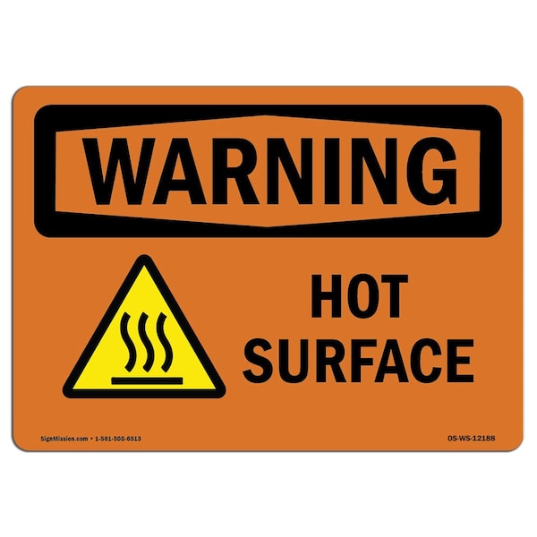 OSHA WARNING Sign, Hot Surface W/ Symbol, 18in X 12in Aluminum, 18" W, 12" H, Landscape